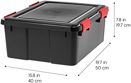 IRIS USA 4-Pack 31 Qt Storage Bins with Gasket Lids, Black/Red