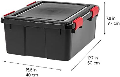 IRIS USA 4-Pack 31 Qt Storage Bins with Gasket Lids, Black/Red