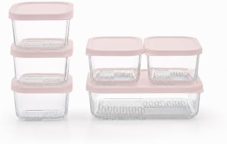 Glass Food Storage Containers with Lids - 12 Piece - 3 x 10.5 oz, 1 x 26.5 oz & 2 x 40.57 oz Glass with BPA-Free Leak Resistant Stackable Lids - Microwave, Oven & Dishwasher Safe - Berry Blush