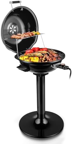 Electric Grill, Techwood Indoor/Outdoor Electric BBQ Grill, 1600W Portable Removable Stand Grill with Adjustable Heat & Drip Tray, Double Layer Design for Party, Patio & Backyard (Black)