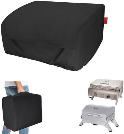 24 Inch Walk-with Portable Tabletop Grill Cover with Overlapping Opening for Carry Without Removing, Waterproof 600D BBQ Grill Cover for Cuisinart CGG-306, Royal Gourmet GT1001, Pit Boss 75275