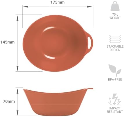 Lifeventure Ellipse Reusable 4-Piece Tableware Set: Knife/Fork/Spoon, Plate, Bowl, Mug For Camping, Travel & Outdoor - Rust Orange