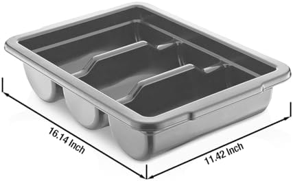 2 Pack - Cutlery Bin with Lid, Commercial 3-Compartment Flatware Tray with Cover, Silverware Divided Storage Plastic Container, Restaurant Condiments Holder, Covered Utensil Organizer Box, Gray