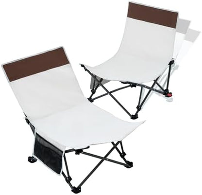 Compact Beach Chairs 2 Pack with 3-Position Lay Flat Low Portable Camping Chairs for Adults Folding Reclining Chairs for Beach, Lawn, Travel