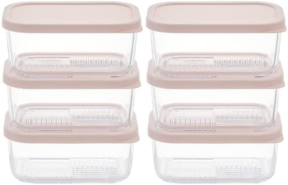 Glass Food Storage Containers with Lids — 12 Piece — 24.4 oz Glass with BPA-Free Leak Resistant Stackable Lids — Microwave, Oven & Dishwasher Safe — Ideal for Meal Prep & More - Berry Blush