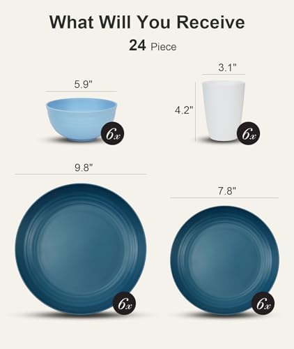 Quatish 24 Piece Plates and Bowl Set for 6, Dinnerware Dish Set for Kitchen