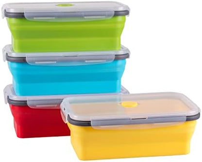 Collapsible Food Storage Containers with Airtight Lid, 40.5 oz, Large Kitchen Stacking Silicone Collapsible Meal Prep Container Set for Leftover, Microwave Freezer Dishwasher Safe, 4 Colors, Set of 4