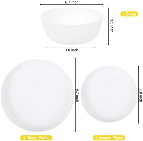 EjonirInjonir 12pcs Wheat Straw Dinnerware Sets for Camping, Unbreakable
