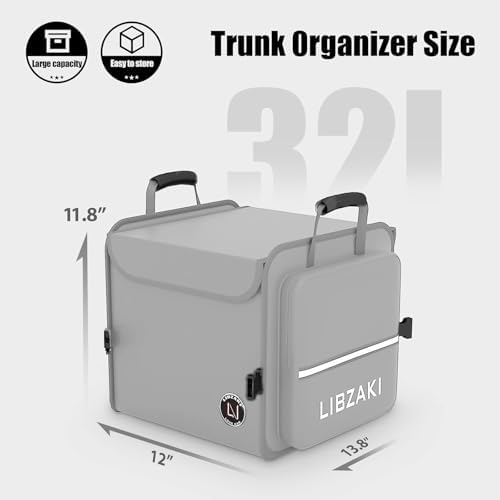 LIBZAKI Car Trunk Storage Organizer, Collapsible Trunk Storage Box for Car Truck SUV-Gray