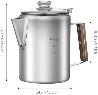 Coffee Percolator with 100pcs Coffee Filters - 12 Cups | Durable Stainless Steel Material Camping Coffee Pot| Brew Coffee On Fire, Grill or Stovetop | Ideal for Home, Camping
