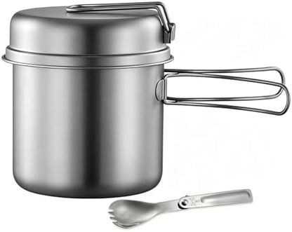 BY-J Titanium Camping Cookware 1100ML & 350ML Titanium Pot with Lid and Stainless steel spatula Camping Pot for Backpacking Hiking Traveling and Picnic
