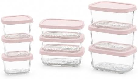 Glass Food Storage Containers with Lids - 18 Piece - 10.5 oz, 17.6 oz & 25.4 oz Sets Glass with BPA-Free Leak Resistant Stackable Lids - Microwave, Oven & Dishwasher Safe - Ideal for - Berry Blush