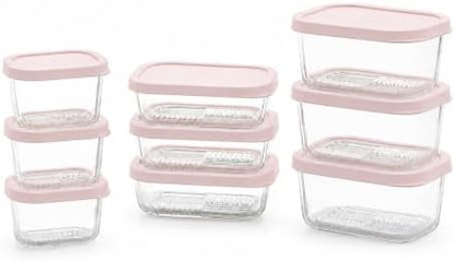 Glass Food Storage Containers with Lids - 18 Piece - 10.5 oz, 17.6 oz & 25.4 oz Sets Glass with BPA-Free Leak Resistant Stackable Lids - Microwave, Oven & Dishwasher Safe - Ideal for - Berry Blush