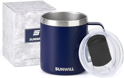 SUNWILL Insulated Coffee Mug, Stainless Steel 14 oz, Splash-Proof Lid