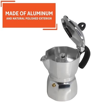 Imusa 3 Cup Stovetop Espresso Maker with Heart Shaped Knob, Silver