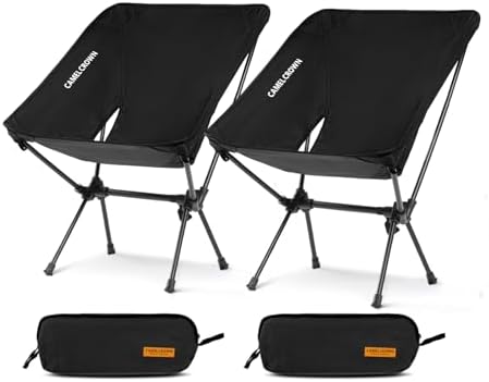 CAMEL CROWN Portable Camping Chair Folding Compact Lawn Lightweight Backpacking Chair with Carry Bag for Outdoor Hiking Beach Travel Picnic Festival Black 2pc