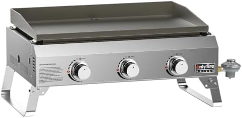 ONLYFIRE GRILLS Tabletop Gas Griddle 3 Burners, Propane Gas Stove, GS311