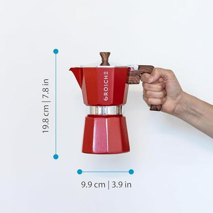 GROSCHE Milano Stovetop Espresso Maker Moka Pot 6 espresso Cup, 9.3 oz Red