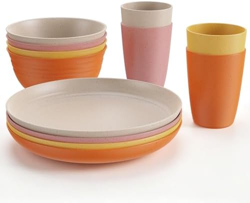 Anbte 12pcs Plastic Camping Plates and Bowls Sets for 4, Unbreakable