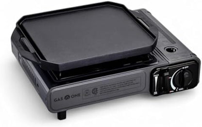 GasOne GS-1000G-KIT Butane Gas Stove with Flat Top Griddle Included – Butane Grill Tent Stove Burners for Cooking for Camping, Kitchen – Diecast Aluminum with Non Stick Coating