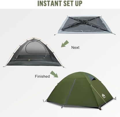 Night Cat 2-Persons Backpacking Tent: Waterproof Lightweight Camping Tent for Two People Hiking Outdoor Mountain with Aluminum Poles and Rainfly Green