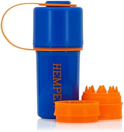 Hemper Keeper 3‑in‑1 Herb Grinder with Dual Storage Container - Smell‑Proof, Airtight & Water‑Resistant - Built‑In Removable Grinder, Dual Compartments for Flower & Ground - (Blue & Orange)