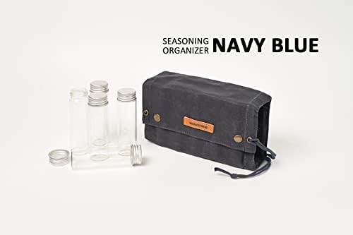 Camping Spice Kit, 9 Jars with Labels & Funnel (NAVY BLUE)