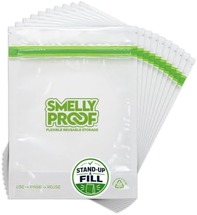 Smelly Proof 25 x Expandable Stand & Fill REUSABLE Storage Bags for Food Designed & Mfg in US, BPA FREE, NO PEVA, Reusable Sandwich Bags, Dishwasher-Safe, Clear 3 mils STAND UP 6.5" x 7.5" - 25pk