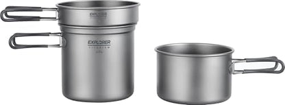 Explorer Bear Titanium Stackable Camping Cooking Pot Mess Kit Set