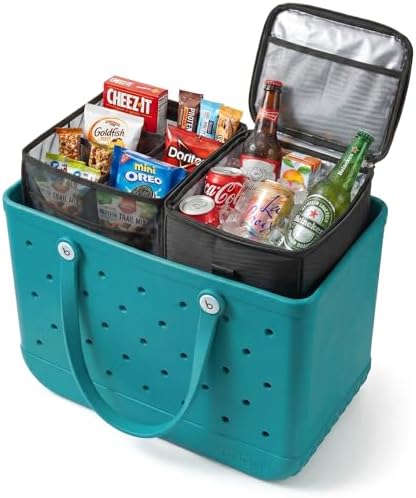 Insulated Cooler Organizer Insert Compatible with XL Bogg Bag,2-in-1 Dry-Wet Separate Tote Insert Leakproof Cooler&Mesh Storage Bag,Bogg Bag Accessories for Beach,Camping