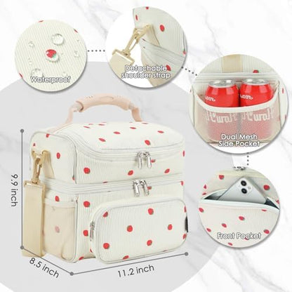 FlowFly Double Layer Cooler Insulated Lunch Bag Adult Lunch Box Large Tote Bag for Men, Women, With Adjustable Strap,Front Pocket and Dual Large Mesh Side Pockets