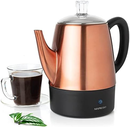 Mixpresso 4 Cup Copper Small Electric Percolator Coffee Pot Stainless Steel