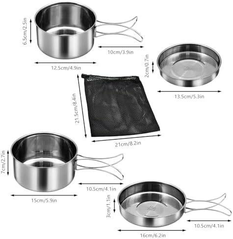18/8 Stainless Steel Camping Cook Pot Set of 4 pcs