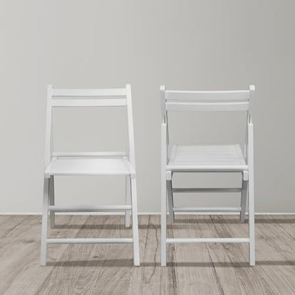 Casual Home Wooden Folding Chairs 2-Pcs Set - White