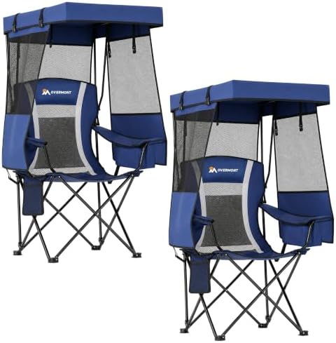 Overmont 2 Pack Camping Chair - Folding Chair with Adjustable Canopy Sunshade