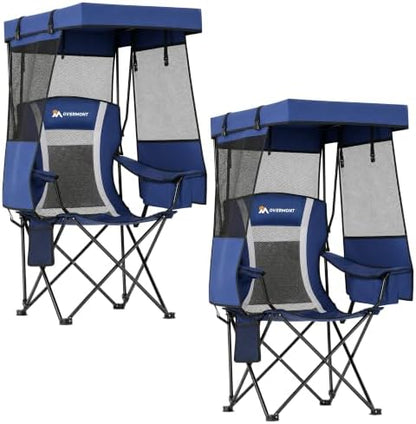 Overmont 2 Pack Camping Chair - Folding Chair with Adjustable Canopy Sunshade