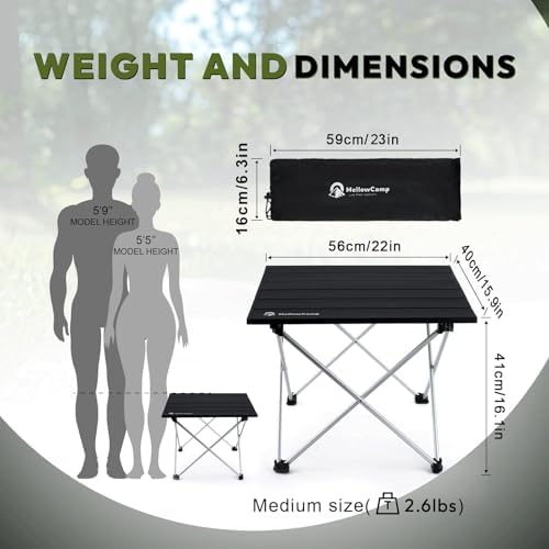 MellowCamp Camping Side Table, Ultralight Aluminum Folding Table, Small Compact Portable Ideal for Beach, Outdoor Cooking, Hiking, Camping, Picnics (Black,Medium)