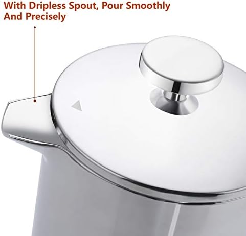 French Press Coffee Maker – Single Serve 1 Cup Small Stainless Steel Thermal Double Walled French Press 350ML/12OZ