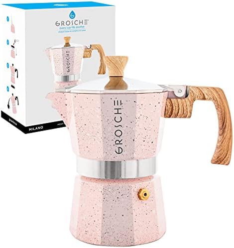 GROSCHE Milano Stovetop Espresso Maker Moka Pot 3 espresso Cup, 5 oz Pink