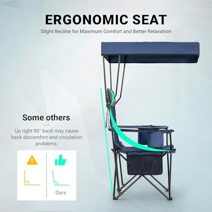 Overmont Camping Chair with Canopy Shade - 330 lb Support&3L Cooler Bag