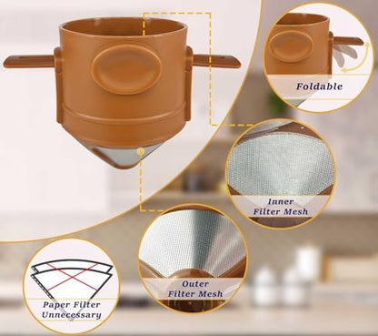 ZK&HX LIFE 13oz Camping Coffee Makers Pour Over Coffee Maker set,Camp Pour Over Set,Portable Tea Infuser for Loose Leaf Tea,Mug for Travel,Office,Backpacking,On the GO