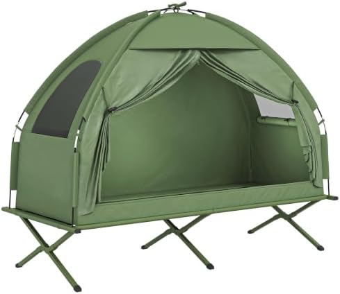 Outsunny Camping Tent Cot Single Person Folding Cot Combo Off-Ground Tent