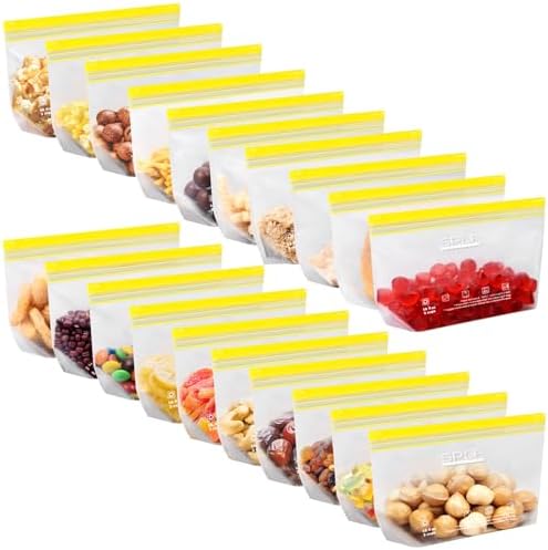 SPLF 20 Pack Reusable Snack Bags Dishwasher Microwave Safe