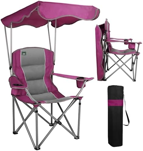 Northroad Folding Camping Chairs with Canopy Shade, Beach Chair w/Cup Holders, Armrests & Carry Bag for Outdoors Travel Sports Fishing, Purple