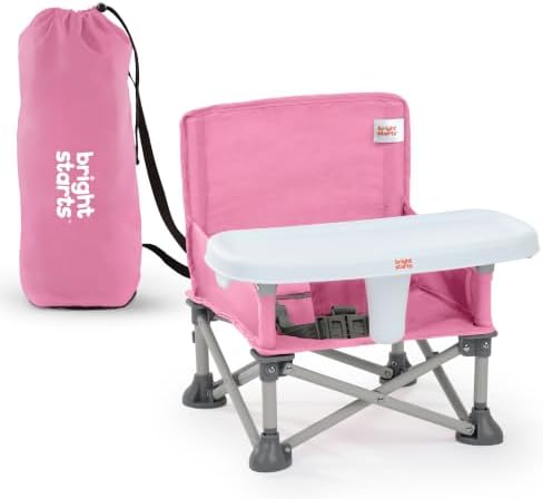 Bright Starts Pop 'N Sit Portable Booster, Indoor/Outdoor Use, Floor Seat with Feeding Tray, Pink, 6 Mos - 3 Yrs