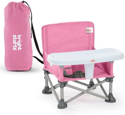 Bright Starts Pop 'N Sit Portable Booster, Indoor/Outdoor Use, Floor Seat with Feeding Tray, Pink, 6 Mos - 3 Yrs
