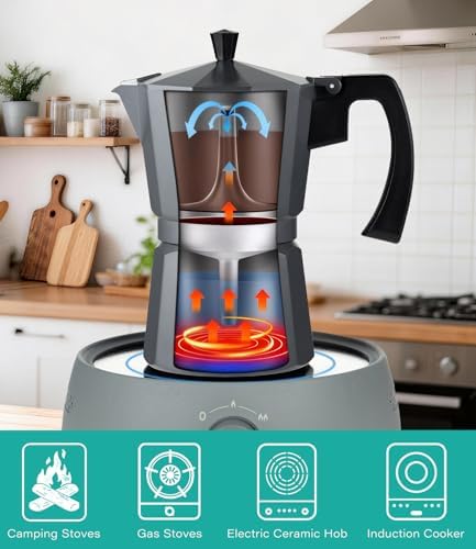 Coffee Gator Moka Pot Aluminum - 6 Cup, 12oz Stovetop Espresso Maker