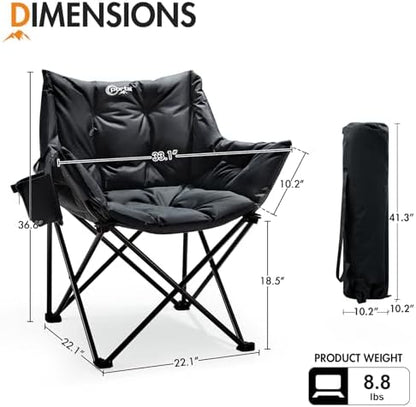 Portal Oversized Padded Camping Chair 2 Pack,350 lbs Folding Chairs Outdoor, Black