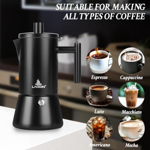 LAOION Stovetop Espresso Maker, 4Cup 6.8 oz Moka Pot, Stainless Steel
