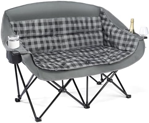 Double Camping Chair Loveseat -2 Person Oversized Padded Outdoor Camp Couch